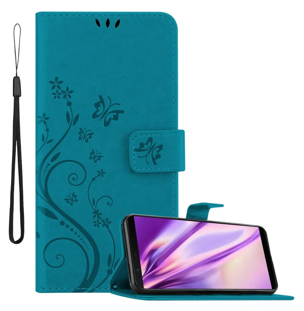 Cadorabo Custodia per OnePlus 5T Cover protettiva in blu Custodia protettiva per telefono cellulare Custodia Fiori Custodia