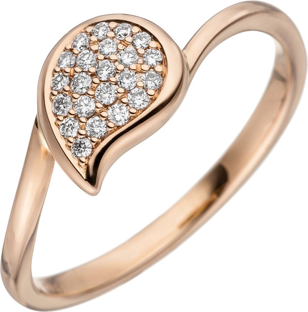 Damen-Ring Goldring Tropfen mit 22 Diamanten Brillanten 0,16 Ct 585 Gold Rotgold Innenumfang 54mm Ø17.2mm