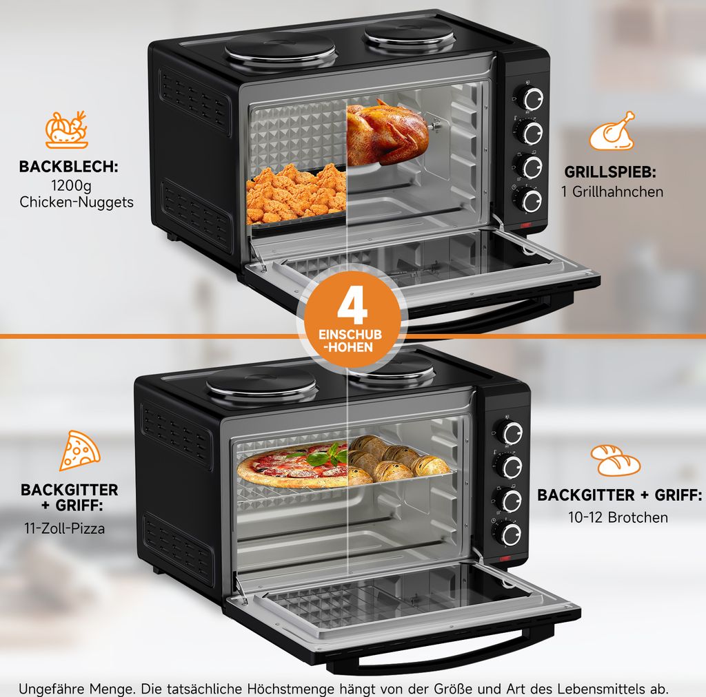 HOMELUX Minibackofen mit Kochplatten und HäHnchengrill, 48L Produktbild 5