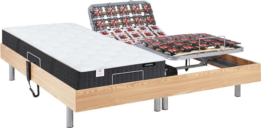 Elektrisches Bett mit Entspannungssystem mit Plattenrahmen, Matratze mit Taschenfedern und Formgedächtnis PHANES Ysmée- OKIN Motoren - Farbe Eich...