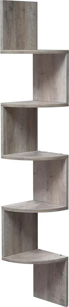 Étagère d'angle gris-beige moderne, rangement d'angle compact en bois
