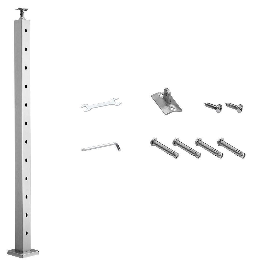 SucceBuy Kabelgeländerpfosten aus Edelstahl, 107x5x5 cm, mit vorgebohrten 30°-Löchern, horizontaler und gebogener Halterung, 1 Stück, Silber