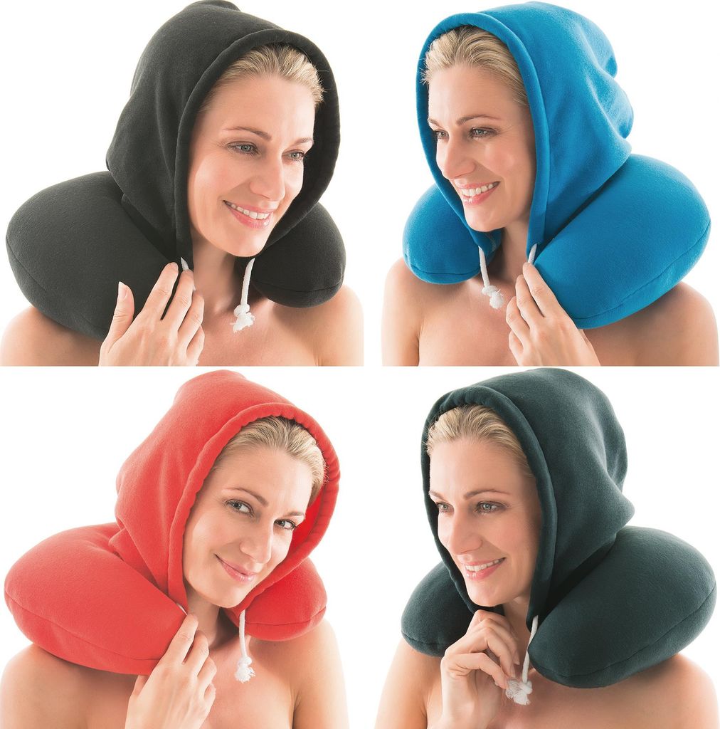 Travelstar Kapuzen Nackenkissen - Nackenhörnchen Mit Integrierter Kapuze Für Reisen, Blau