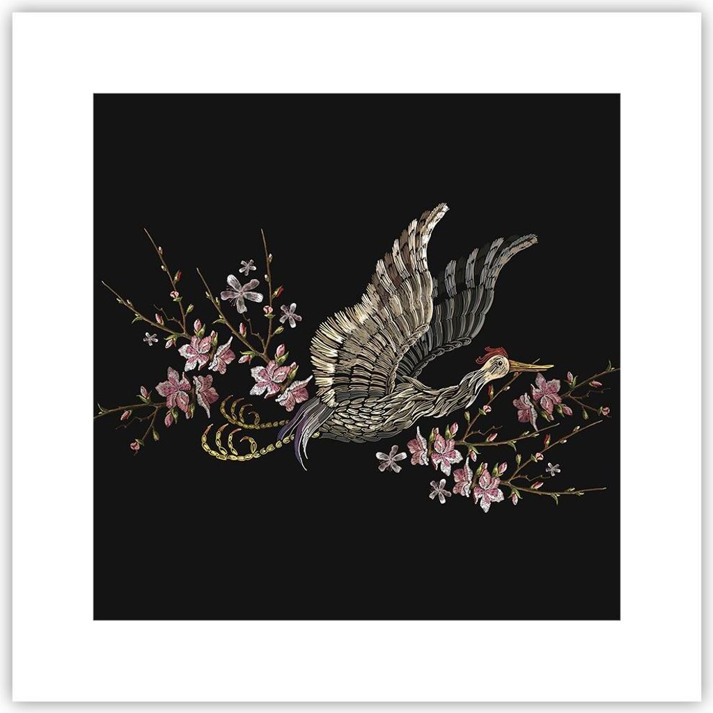 Poster - Poster ohne Rahmen - Asiatisch Vogel Blumen - Produktbild 