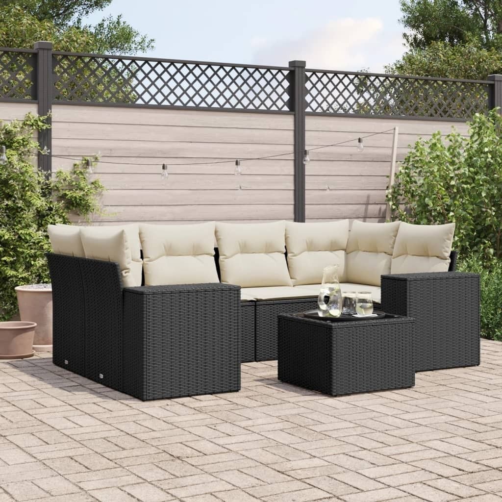 Maison Exclusive - 7-tlg. Garten-Sofagarnitur mit Kissen Schwarz Poly Rattan