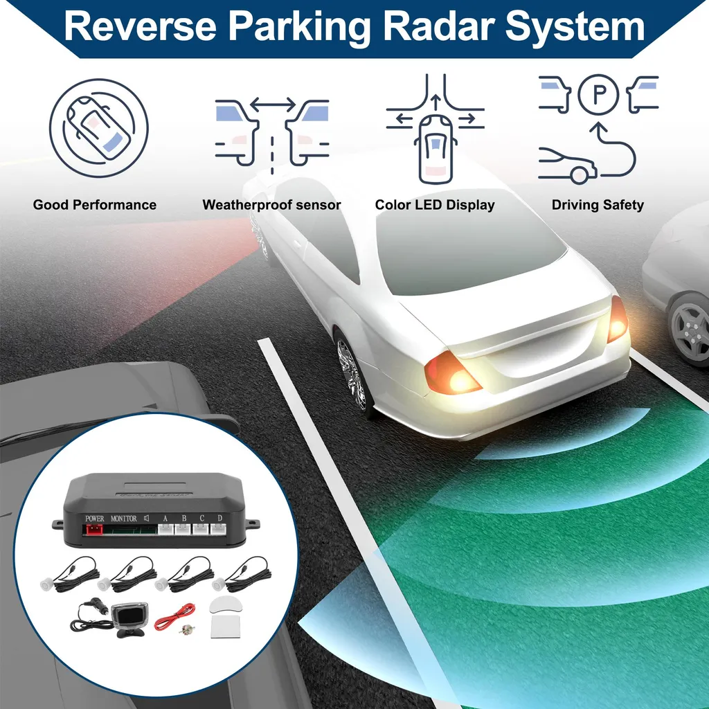 Aide au Stationnement avec Radar de Recul 4 Capteurs Argentés pour Voiture
