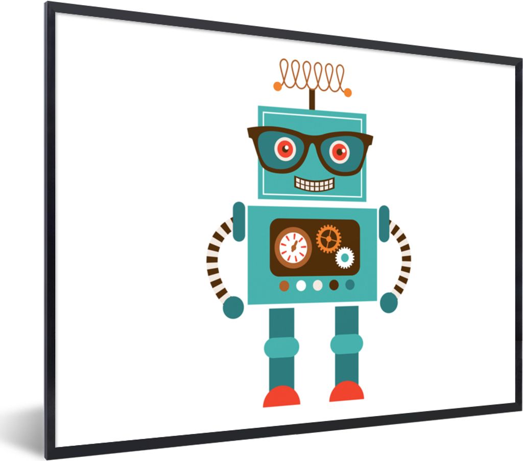 MuchoWow Gerahmtes Poster Roboter - Brille - Zahnräder - Gesicht - Jungen - Kinder 40x30 cm - Poster mit Schwarzem Bilderrahmen Wandposter Rahme...