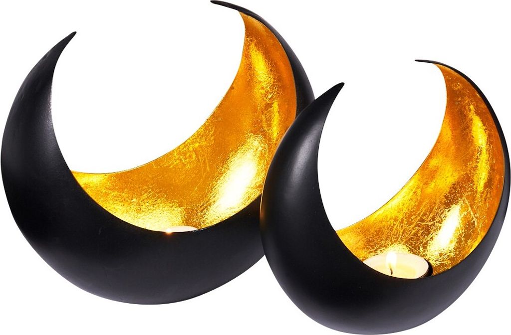 2er Set Windlicht Laterne orientalisch Maputo Groß 19cm Gold | Orientalische Vintage Teelichthalter Schwarz von außen und Goldfarben innen | Maro...