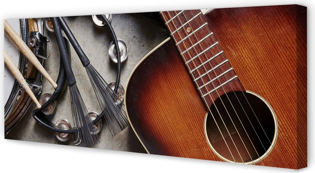Leinwandbild 125x50 Wandkunst Gitarren-Mikrofon-Sticks
