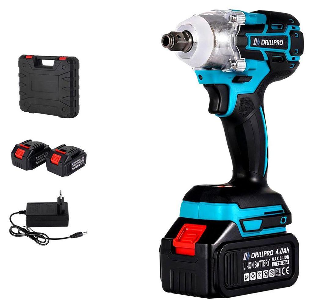 Drillpro 21V Akku Schlagschrauber Brushless 3700RPM mit 2×4.0Ah Hochleistungs Drehschlagschrauber mit Kunststoffbox