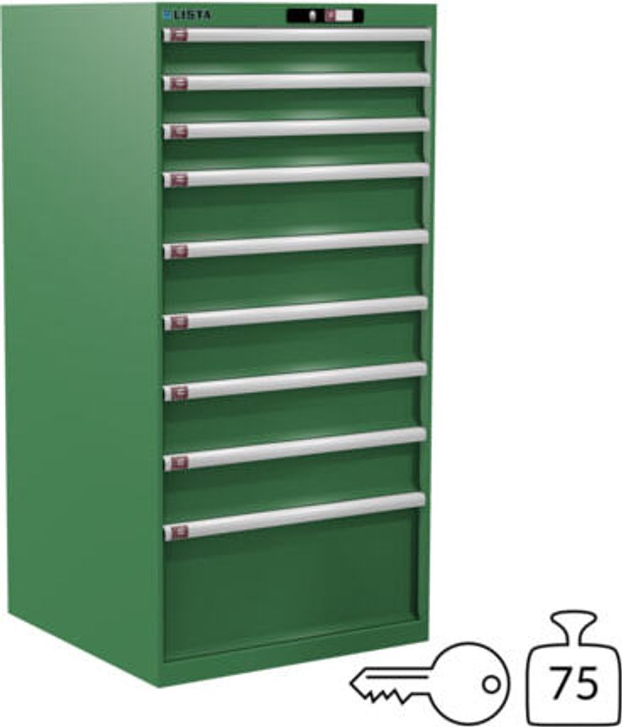 Lista Schubladenschrank - 78.311.030 - 1.450x717x725 mm (HxBxT) - 9 Schubladen - 75 kg - Key Lock - resedagrün (RAL 6011)