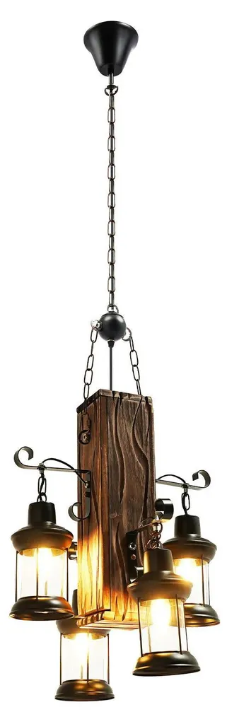 Luminaire vintage bois E27 suspension réglable chaîne pour salon