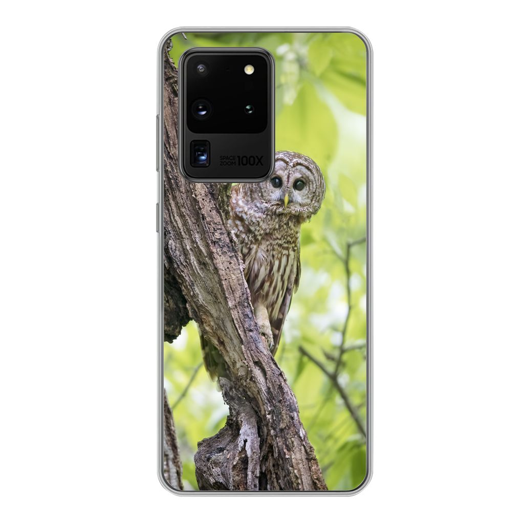 MuchoWow Handyhülle Schutzhülle Hülle für Samsung Galaxy S20 Ultra Eule - Wald - Licht Silikon Softcase Handy Hülle - Karteninhaber