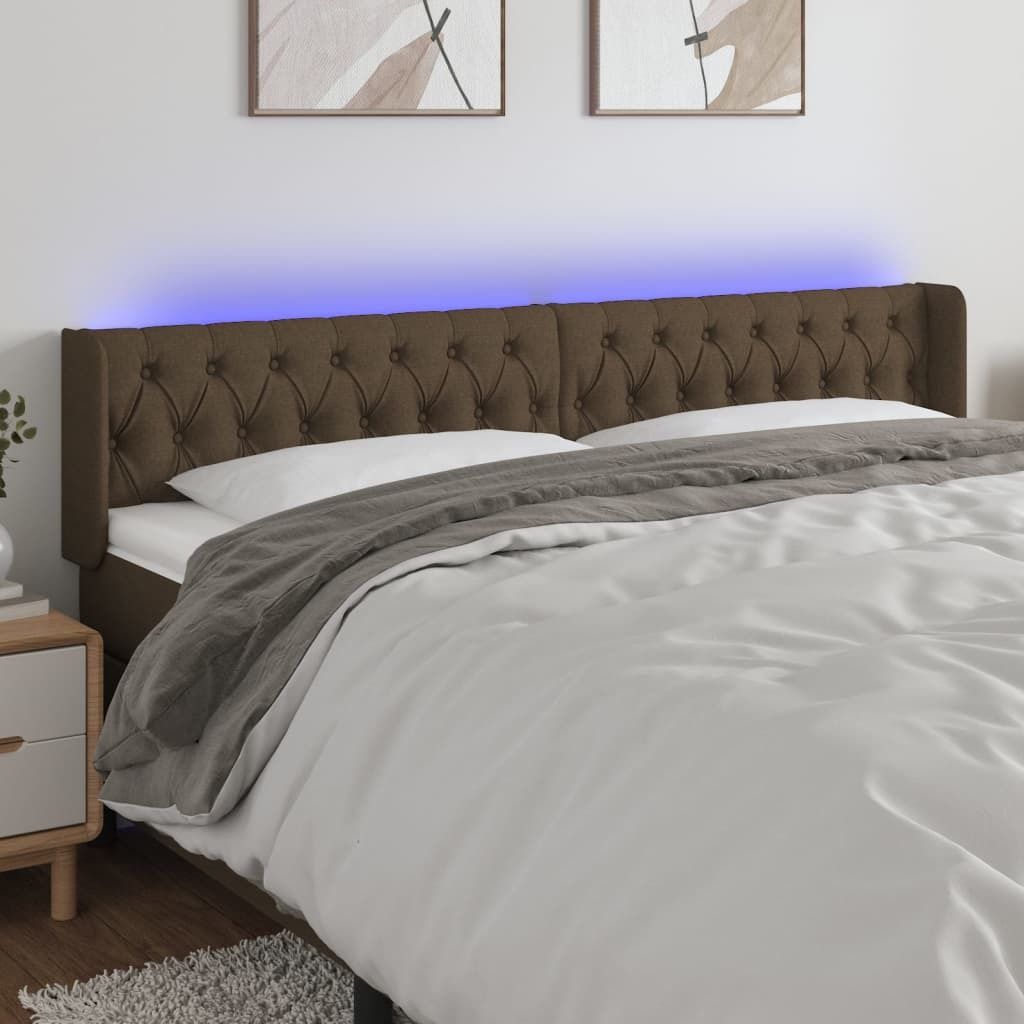 The Living Store LED Kopfteil Dunkelbraun 203x16x78/88 cm Stoff
