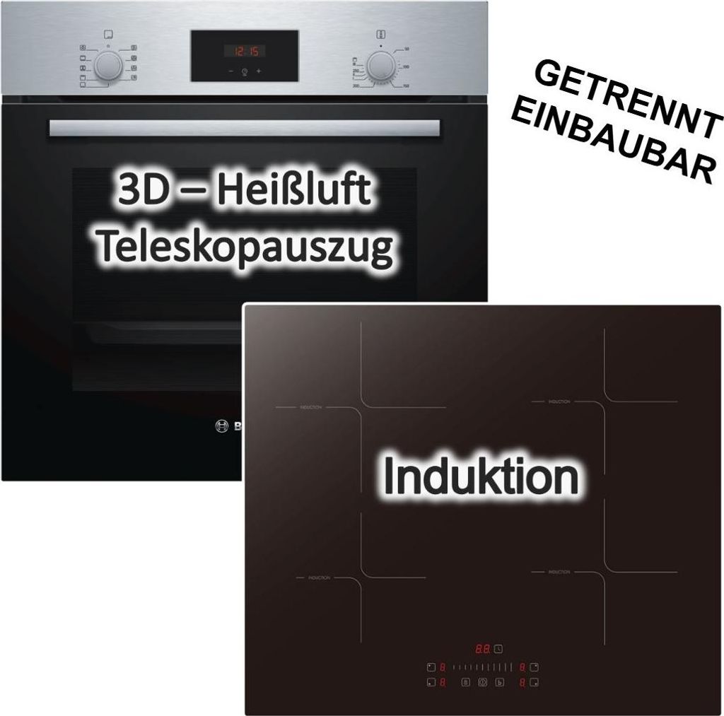 Herd-Set Bosch Backofen Teleskopauszug 3D-Heißluft + PKM Induktionskochfeld autark 60cm