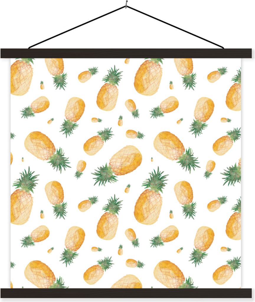 MuchoWow Textilposter Ananas - Obst - Design 60x60 cm mit schwarzem Rahmen - Posteraufhänger