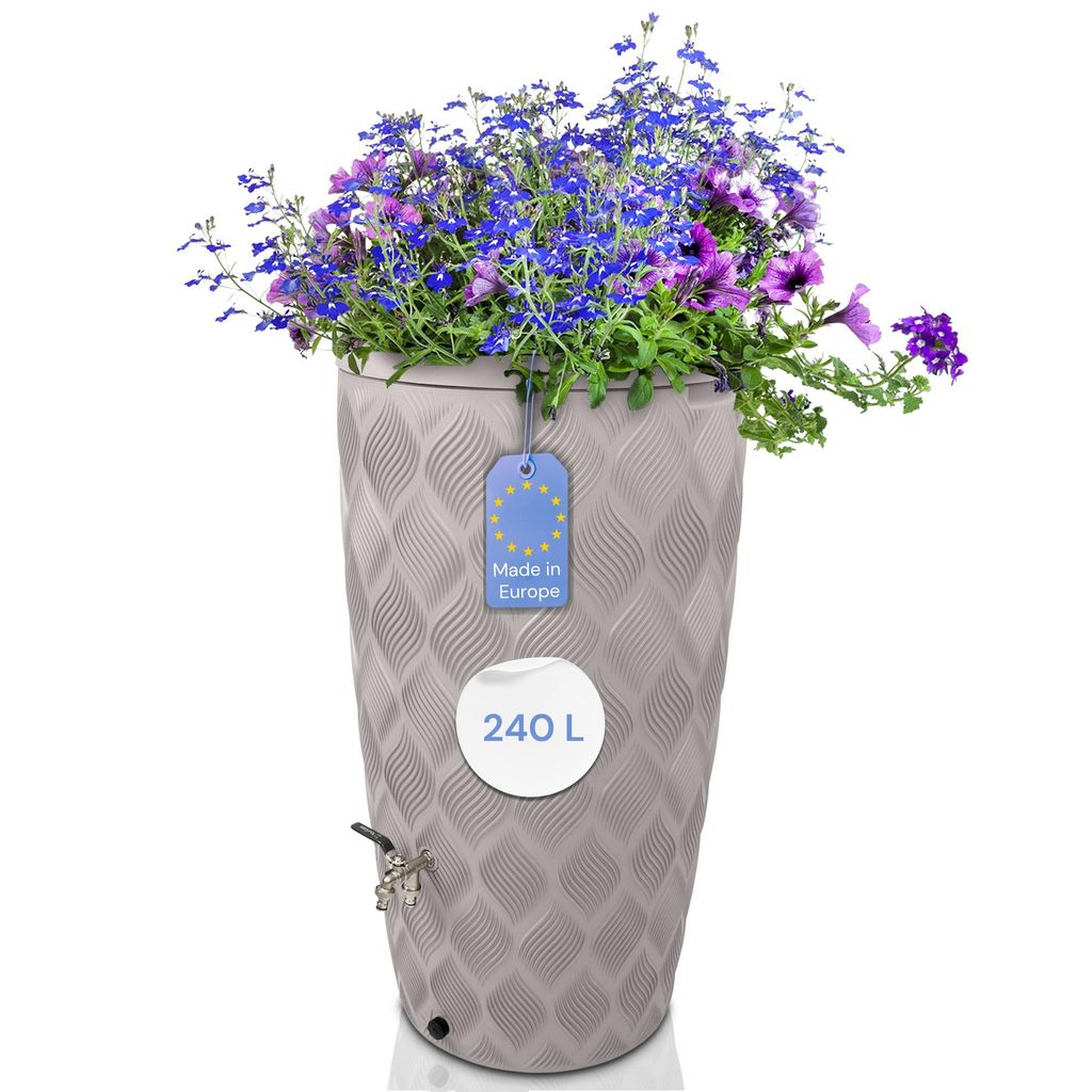 YourCasa Regentonne 240 Liter [Seabreeze Flower]  Creme mit Produktbild 