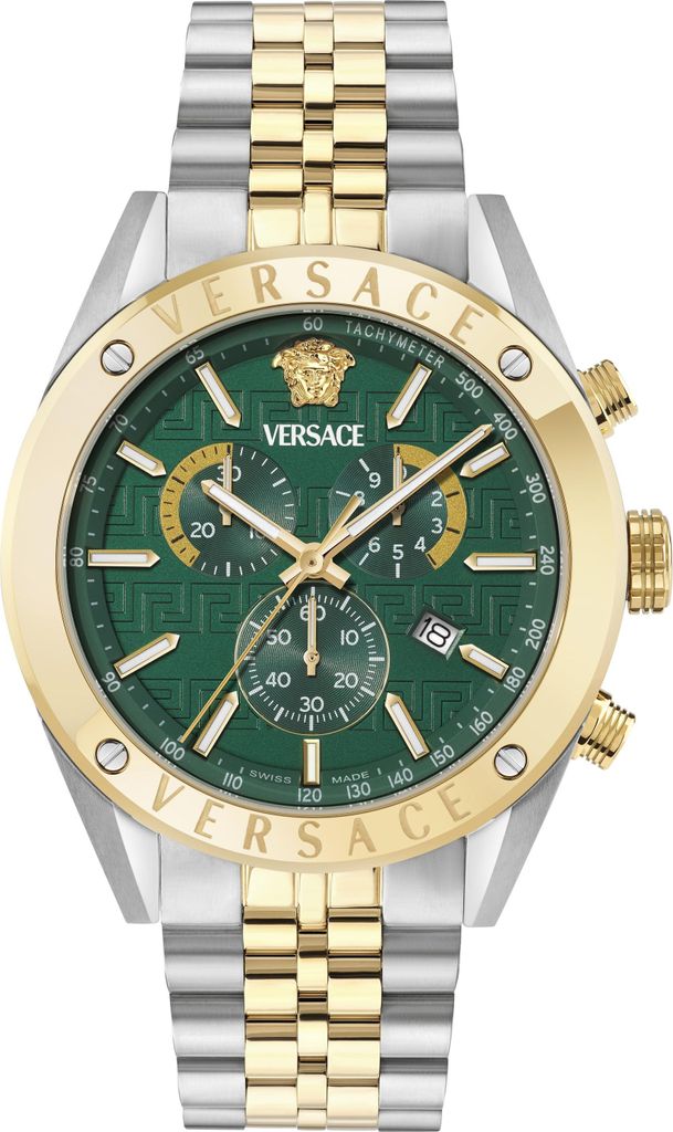 Versace VEKJA0625 Athletics Chrono gold silber grün Edelstahl Herren Uhr NEU