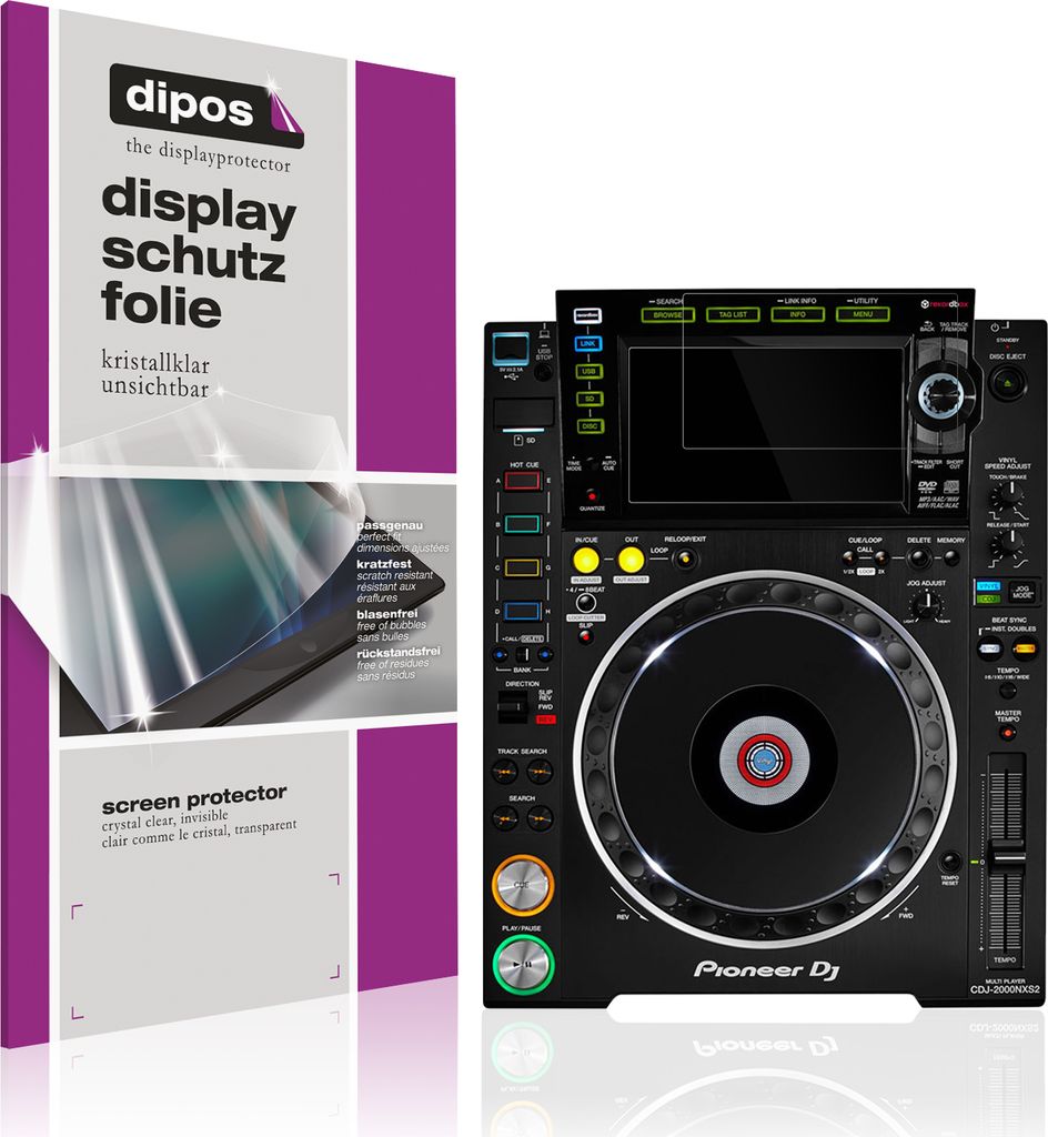 2x Schutzfolie für Pioneer CDJ-2000NXS2 Display klar Displayschutzfolie Folie Display Schutz dipos