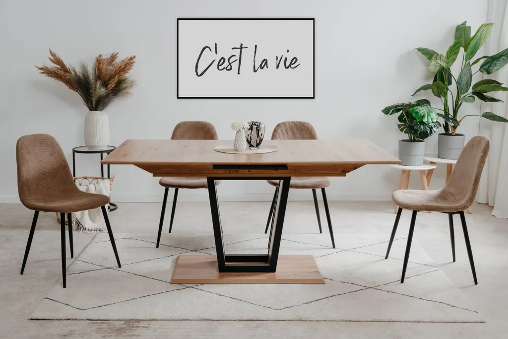 Table rectangulaire extensible 160 à 200 cm chêne artisan SORIA