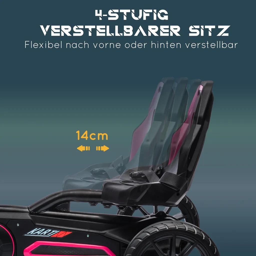 HOMCOM Go-Kart Rose pour Enfant avec Siège Réglable Confortable