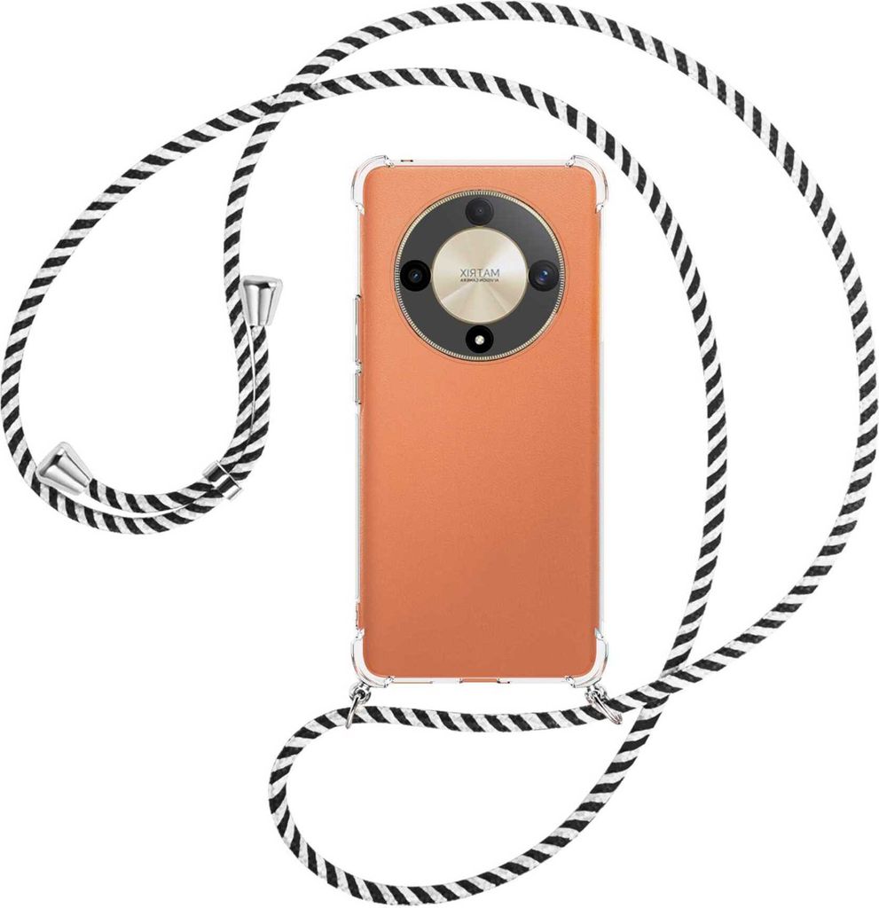 Handykette Backcover-Schutzhülle mit Band (Metall silberfarben) für Honor X9b (6.78'') - schwarz/weiß gestreift