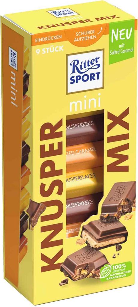 Ritter Sport mini mix croccante 9 barrette al cioccolato Immagine del prodotto 