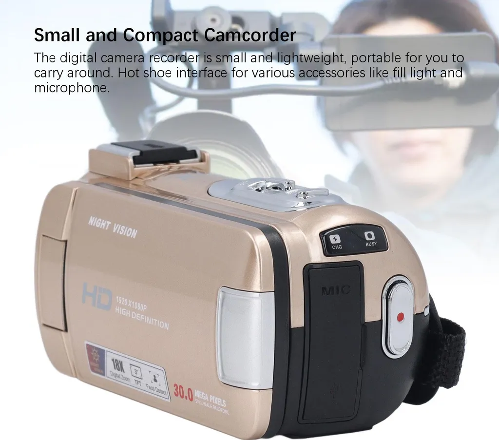 Caméscope Zoom 18x avec Écran 270 Degrés et Stabilisation Image 30 MP
