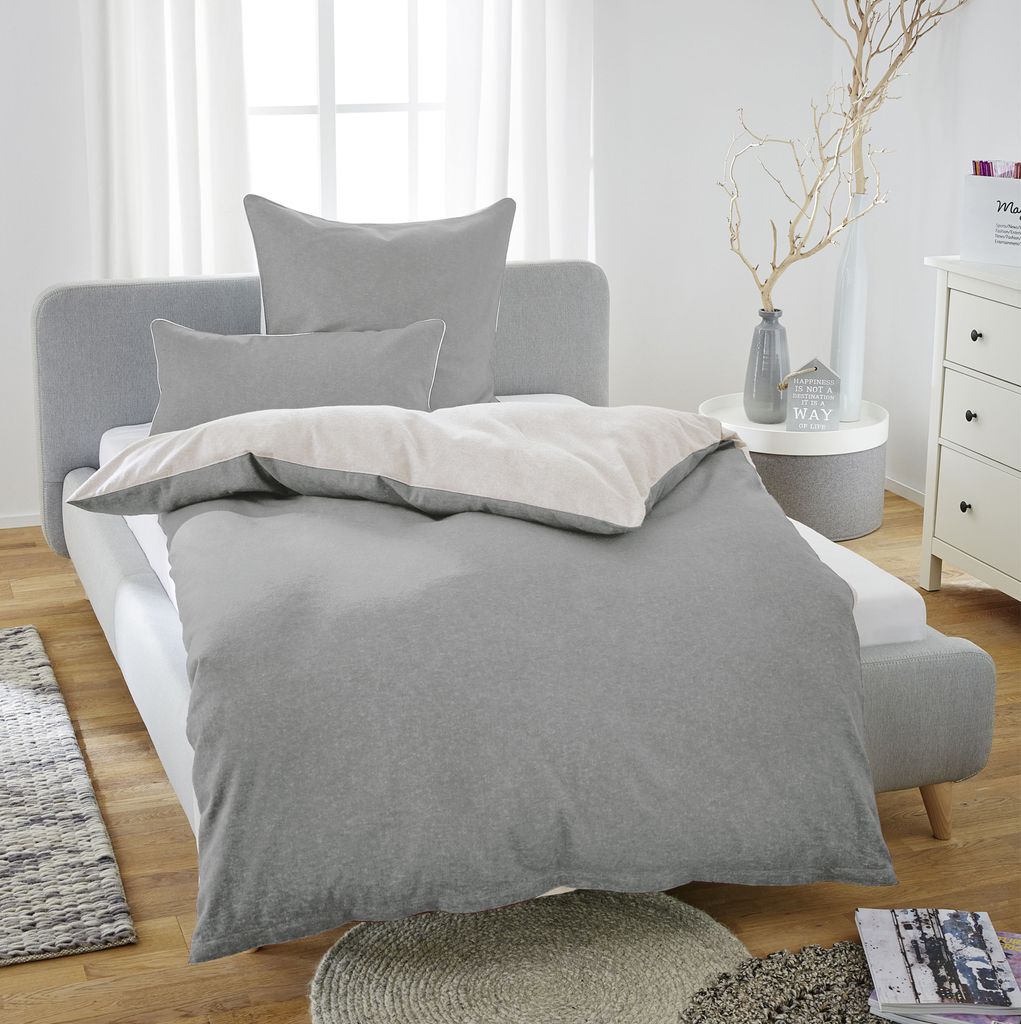 Biberna Melange Flanell-Wendebettwäsche 0840500-017, Größe 155x220 cm, sturmgrau