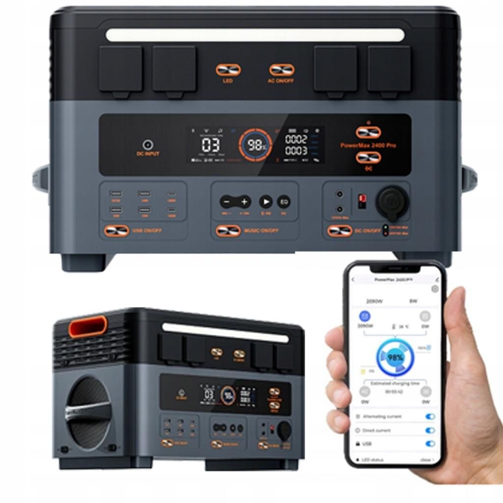 OSCAL PowerMax 2400 PRO Tragbare Powerstation – 2400W, 2016Wh, LiFePO4, UPS, Erweiterbar auf 22kWh, 16 Anschlüsse – Schwarz