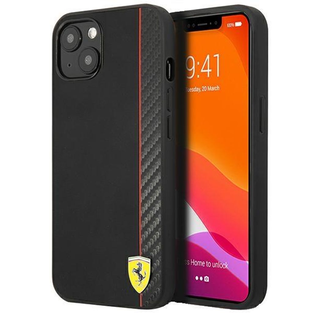 Ferrari Hard Cover Smooth and Carbon Effect Black, für iPhone 13 Mini, FESAXHCP13SBK