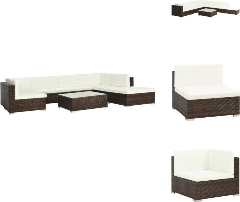 vidaXL 8-tlg. Garten-Lounge-Set mit Auflagen Poly Rattan Braun - Gartenmöbel-Sets