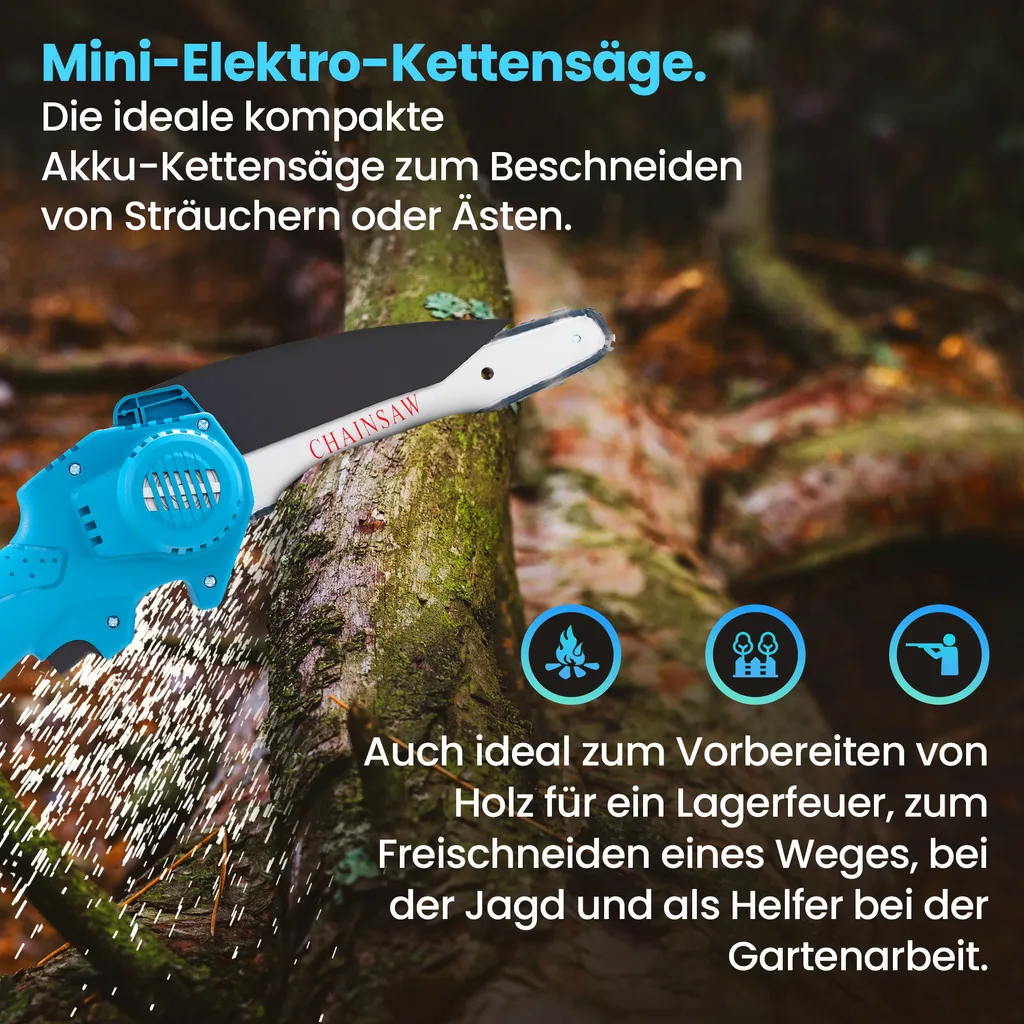 Mini motosega Extralink, 6 pollici 2x batteria da 3 Ah, dimensioni compatte, motore potente e catena 3x in resistente acciaio temprato per un taglio uniforme, impugnatura confortevole, motosega a guida manuale - 3