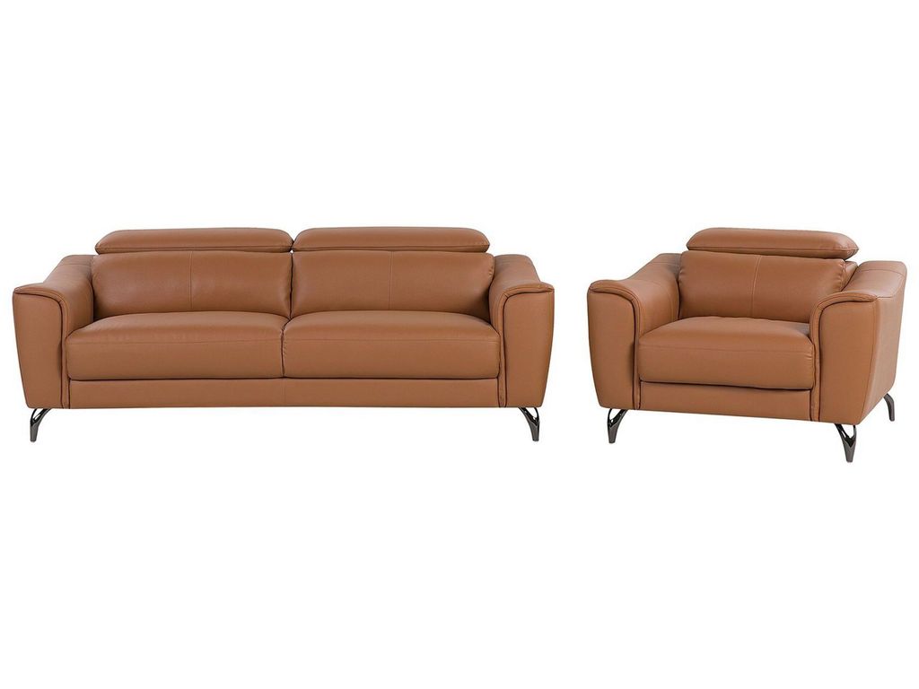 BELIANI Sofa Set Braun Echtleder Sitzgruppe Retro Wohnzimmer