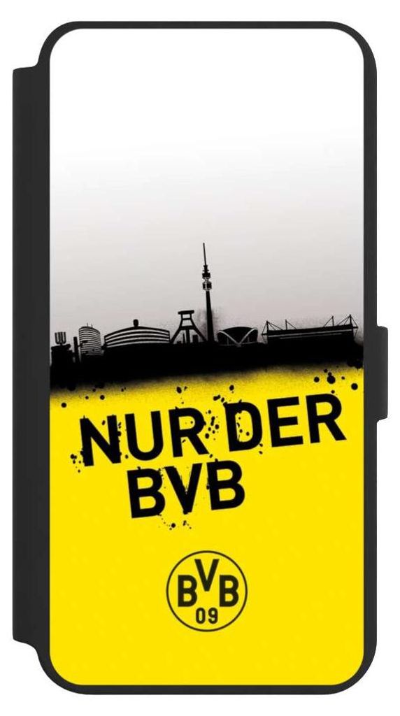 NIVOCASE Klapphülle für Samsung Galaxy S24+ Handyhülle aus Kunst Leder NIVOflip schwarz BVB Borussia Dortmund Statement