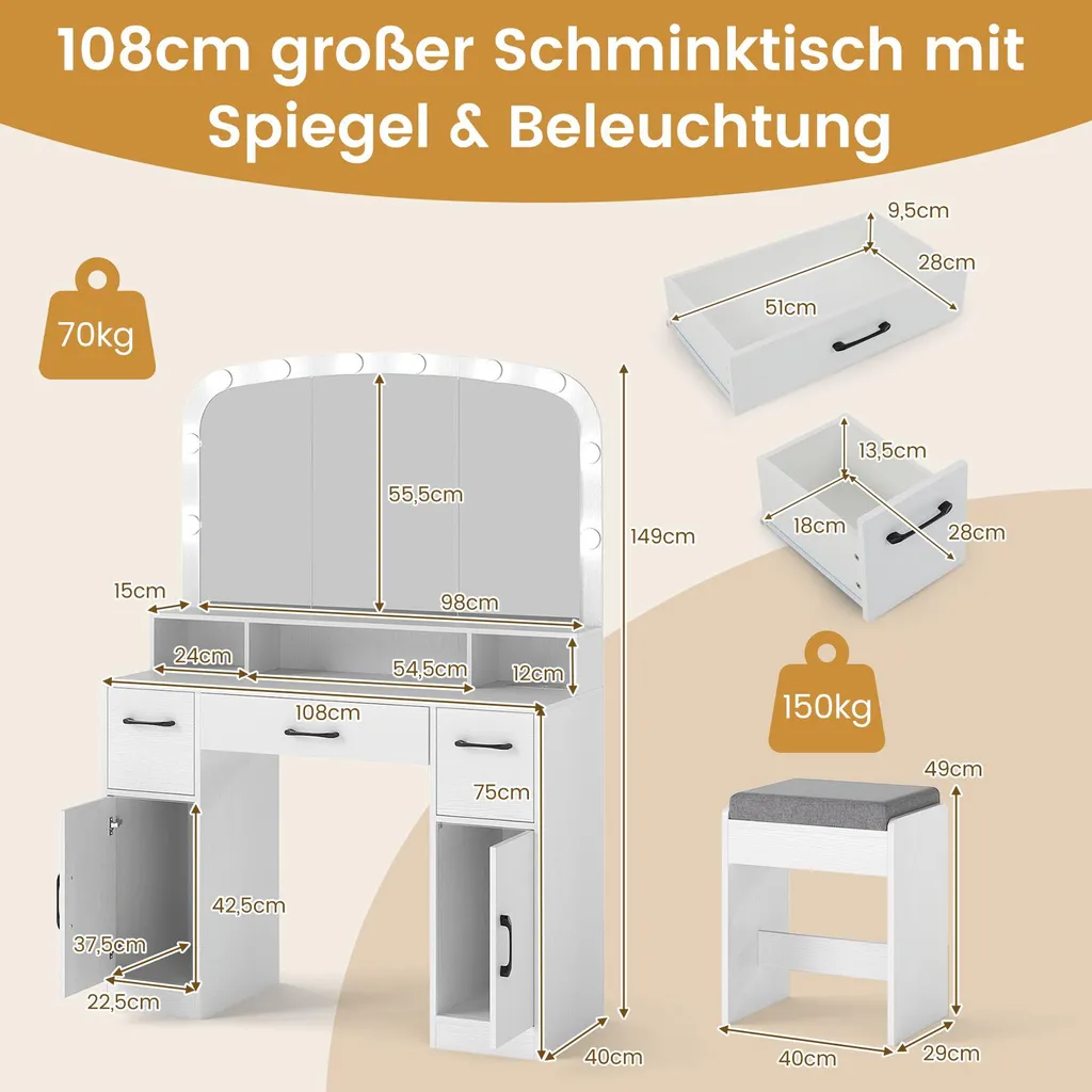 Table de Maquillage Complète pour Organisation Cosmétique et Coiffure