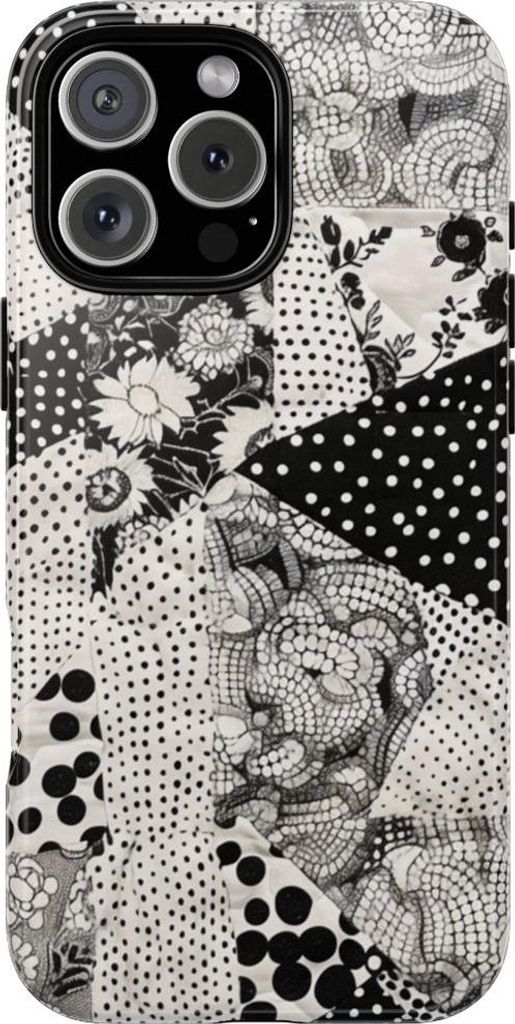 Schwarz-weißes Patchwork mit Blumen- und Punktmuster – Hülle Kompatibel mit iPhone 16 Pro Max