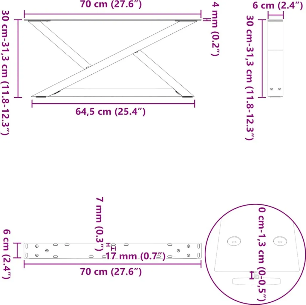 Gambe Acciaio Bianco per Tavolini 70x30 cm - Solide e Regolabili - 10