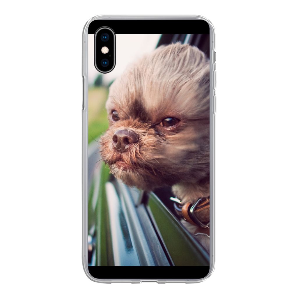 MuchoWow Handyhülle Schutzhülle Hülle für iPhone Xs Hund - Auto - Tier Silikon Softcase Handy Hülle - Handytasche