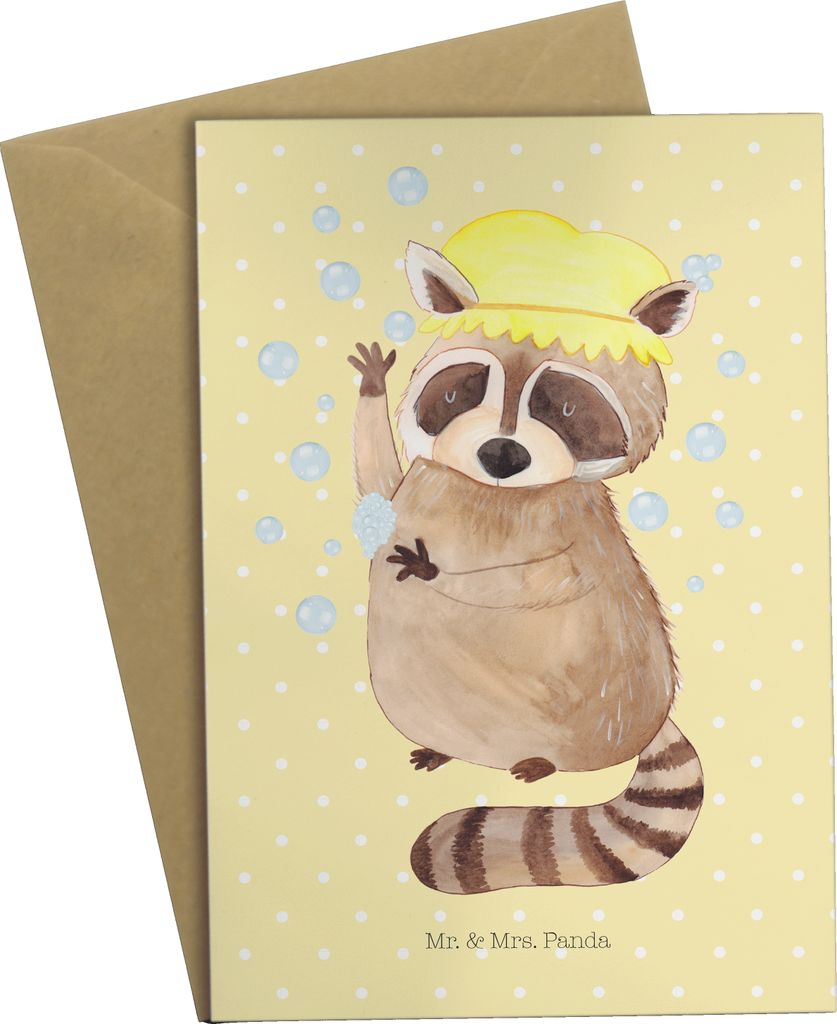 Mr. & Mrs. Panda valentinstagskarte Waschbär - Gelb Pastell - Geschenk, hochzeitskarten, weihnachtskarten, Seifenblasen, Fröhlich, Tagträumen, P...