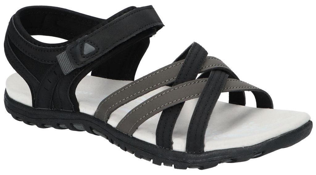 American Club HL220, Damen Sandalen Klettverschluss Leder-Einlegesohle leicht bequem, Schwarz 38