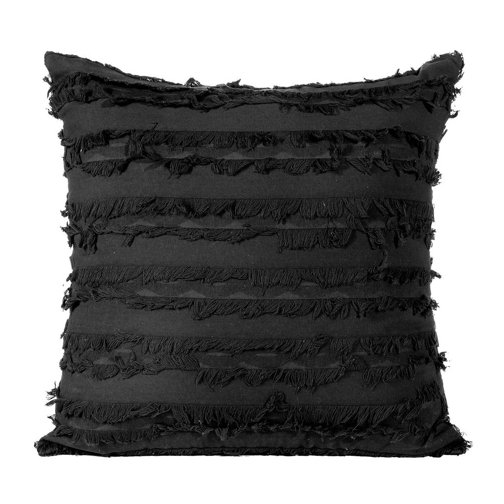 Baumwollwäsche Feste Farbe Bohemian Streifen Jacquard Home Sofa Room Kissenabdeckung-Schwarz
