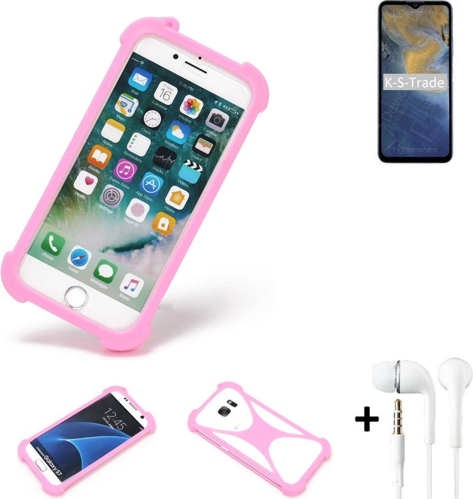 K-S-Trade Bumper + Kopfhörer kompatibel mit ZTE Blade A71 Handy Hülle Schutzhülle Silikon Schutz Hülle Cover Case Silikoncase Silikonbumper TPU