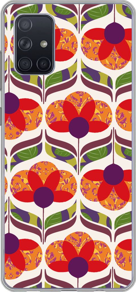MuchoWow Handyhülle Schutzhülle Hülle für Telefoonhoesje Samsung Galaxy A51 5G Retro - Flower Power - Vintage - Farben Silikon Softcase Handy...