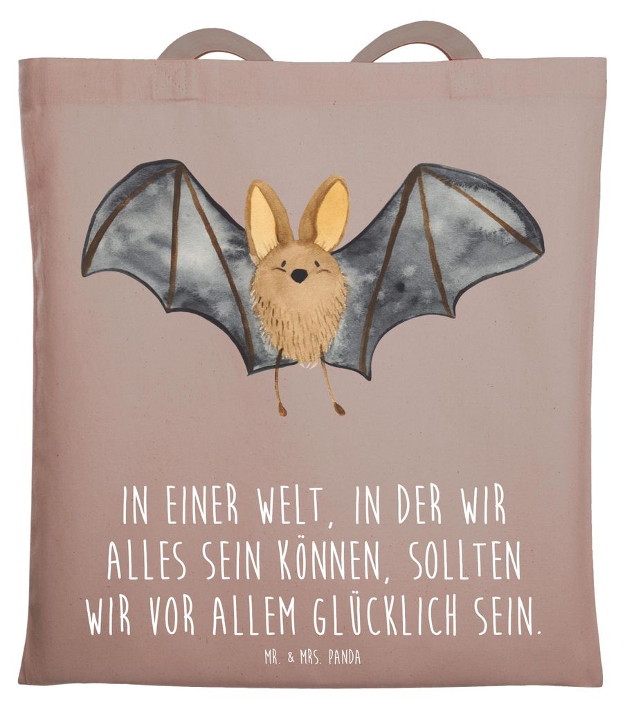 Mr. & Mrs. Panda Shopping Tasche Fledermaus Flügel - Braun Pastell - Geschenk, Jutebeutel, Schultasche, Lustige Sprüche, Tote Bag, Tragetasche