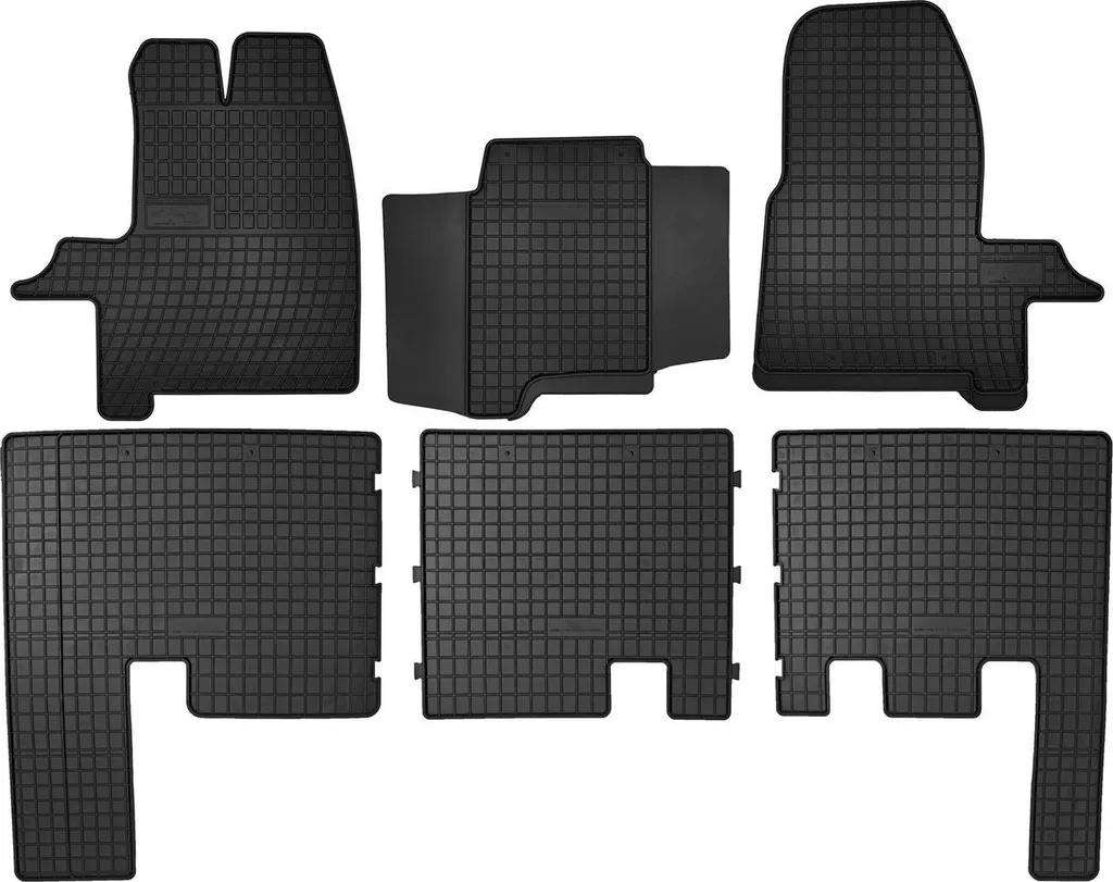 Tappetini auto in gomma adatto per Ford Tourneo Custom I (2012-2023, furgone) neri, set 6 pz, con fissaggi