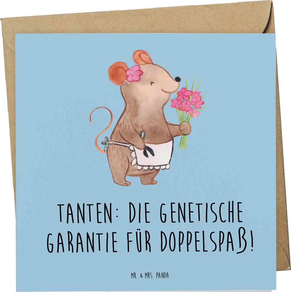 Mr. & Mrs. Panda Grußkarte Tanten Doppelspaß - Blau Pastell - Geschenk, Verwandtschaft, doppelkarte, Lächeln, Neffe, Geburtstage, Freude, Glück...