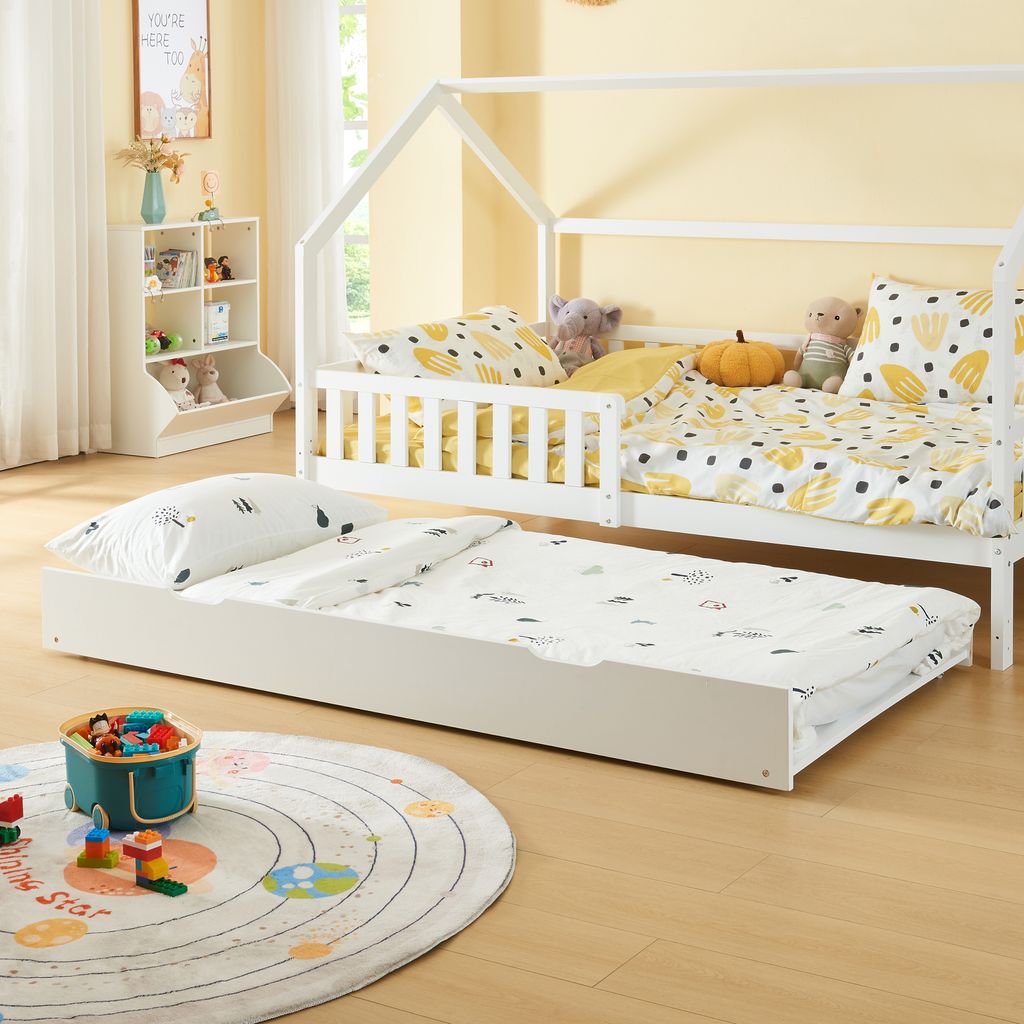 en.casa® Ausziehbett Unterbett Ydre, Holz, Weiß, mit Rollen Produktbild 