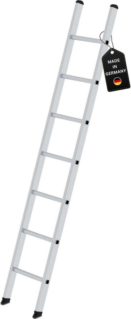 Sprossen-Anlegeleiter Germany | 7 Sprossen | Arbeitshöhe 3,30m | 350mm breit ohne Traverse | Traglast 150kg | Alu