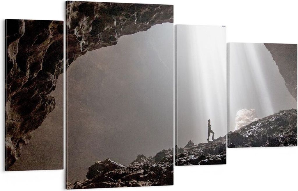 Bild auf Leinwand - Leinwandbild - 4 Teile - Höhle Morgendämmerung Frau - 120x70cm - Wand Bild - Wanddeko - Wandbilder - Leinwanddruck - Bilder -...